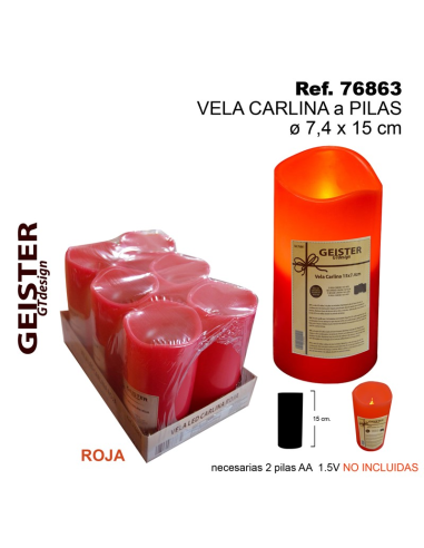 VELA CARLINA PILAS 15 x 74 cm ROJA