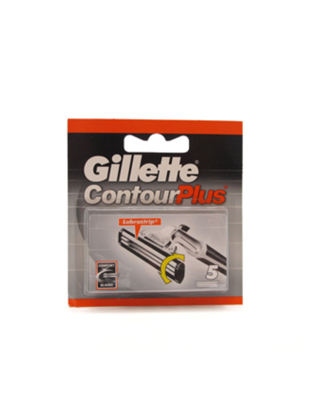 LOS RECAMBIOS GILLETTE CONTOUR PLUS CUENTAN CON UNA DOBLE HOJA PIVOTANTE Y UNA BANDA LUBRASTIP PARA MEJORAR EL AFEITADO.